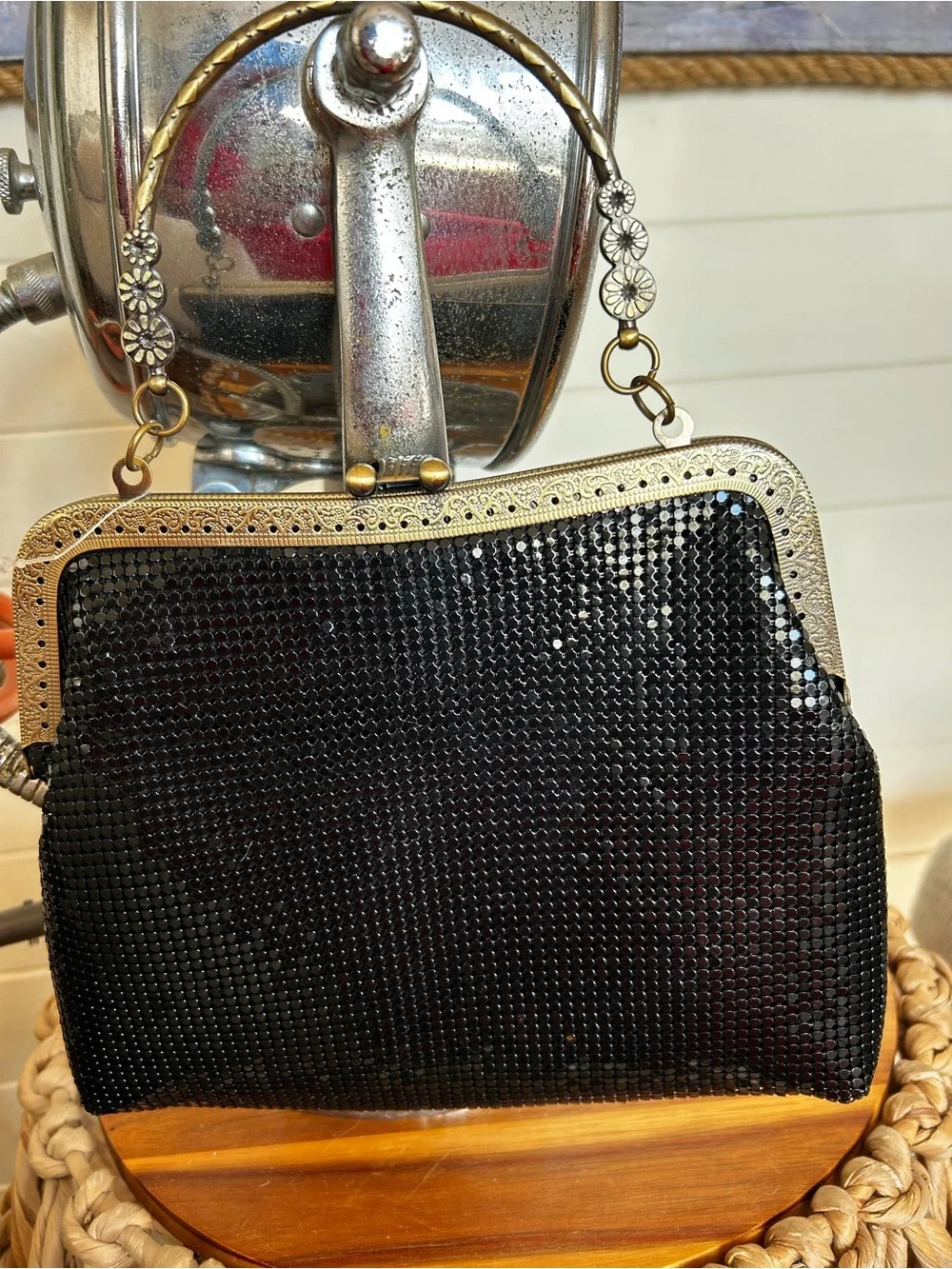 Vintage Black Metal Mesh Evening Bag Art Deco Style Cocktail Purse Boutique